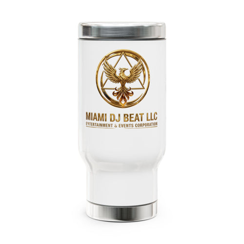 Miami DJ Beat LLC 14oz Stainless Travel Mug with Handle – Gold Phoenix Logo